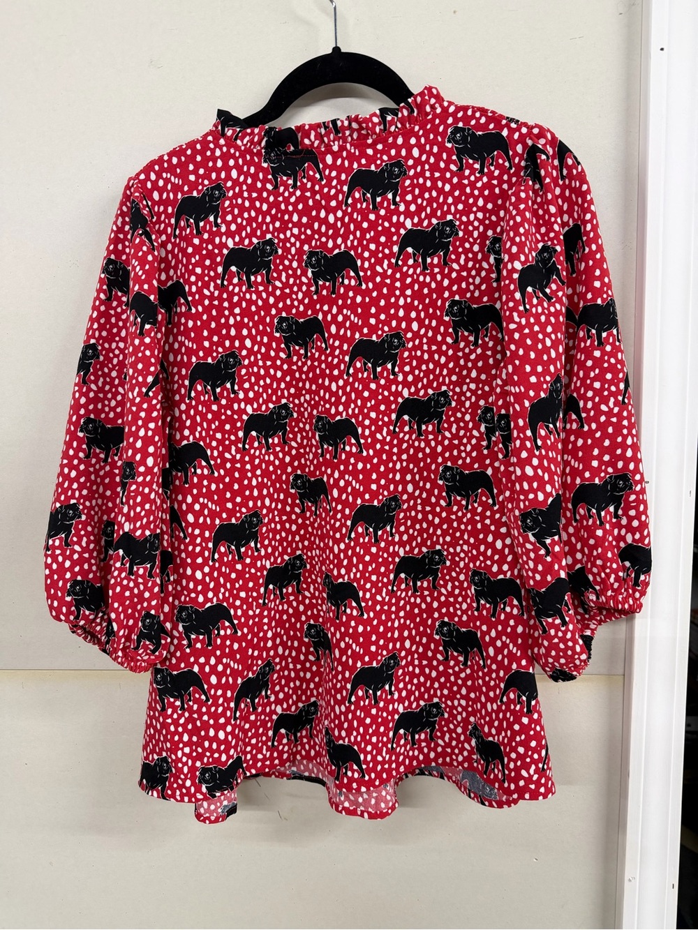 Red Printed Peasant Blouse with Black Dog print - Picture 2 of 6